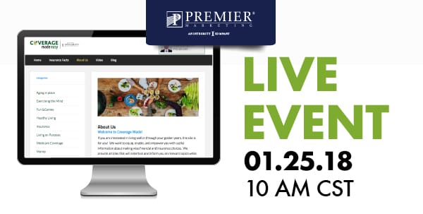 Premier Marketing® An integrity Company | Live Event 01.25.18 10 am CST (picture of webinar on computer)