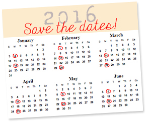 2016 January - June Calendar - "Save the dates!"