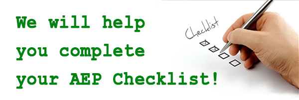 "We will help you complete your AEP Checklist!" - (picture of hand checking boxes on a checklist)